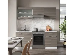 Vicco R-Line Küchenzeile Edelgrau/Weiß 200 cm AP Marmor ohne E-Geräte