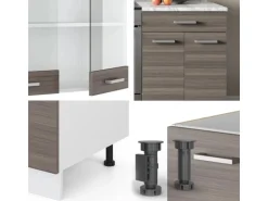 Vicco R-Line Küchenzeile Edelgrau/Weiß 200 cm AP Marmor ohne E-Geräte