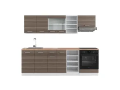 Vicco R-Line Küchenzeile Edelgrau/Weiß 240 cm AP Eiche ohne E-Geräte