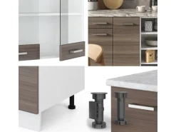 Vicco R-Line Küchenzeile Edelgrau/Weiß 240 cm AP Eiche ohne E-Geräte