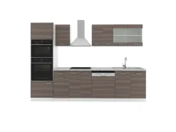 Vicco R-Line Küchenzeile Edelgrau/Weiß 300 cm mit HochschrankAP Marmor ohne E-Geräte