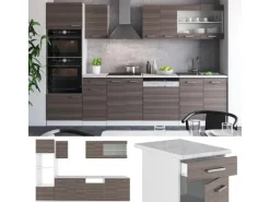 Vicco R-Line Küchenzeile Edelgrau/Weiß 300 cm mit HochschrankAP Marmor ohne E-Geräte