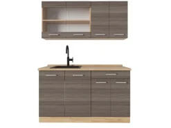 Vicco R-Line Küchenzeile Edelgrau/Goldkraft Eiche 140 cm AP Eiche ohne E-Geräte