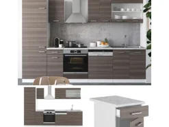 Vicco R-Line Küchenzeile Edelgrau/Weiß 300 cm ohne Arbeitsplatte ohne E-Geräte