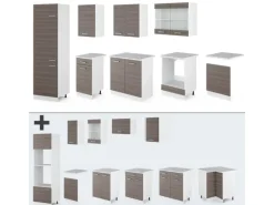 Vicco R-Line Küchenzeile Edelgrau/Weiß 300 cm ohne Arbeitsplatte ohne E-Geräte