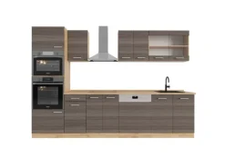 Vicco R-Line Küchenzeile Edelgrau/Goldkraft Eiche 300 cm mit HochschrankAP Eiche ohne E-Geräte