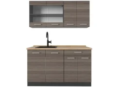 Vicco R-Line Küchenzeile Edelgrau/Anthrazit 140 cm AP Eiche ohne E-Geräte