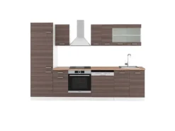 Vicco R-Line Küchenzeile Edelgrau/Weiß 300 cm AP Eiche ohne E-Geräte