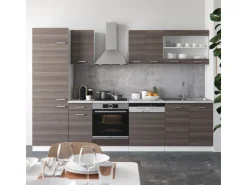 Vicco R-Line Küchenzeile Edelgrau/Weiß 300 cm AP Eiche ohne E-Geräte