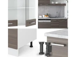 Vicco R-Line Küchenzeile Edelgrau/Weiß 300 cm AP Eiche ohne E-Geräte