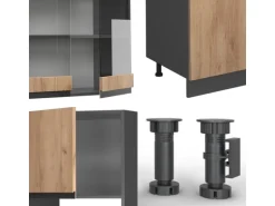 Vicco R-Line Küchenzeile Goldkraft Eiche/Anthrazit 300 cm mit Hochschrank AP Anthrazit ohne E-Geräte