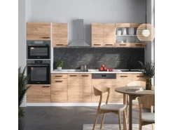 Vicco R-Line Küchenzeile Goldkraft Eiche/Weiß 300 cm AP Anthrazit Opt 2 ohne E-Geräte