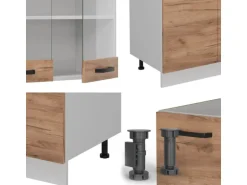 Vicco R-Line Küchenzeile Goldkraft Eiche/Weiß 300 cm AP Anthrazit Opt 2 ohne E-Geräte