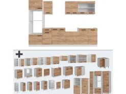 Vicco R-Line Küchenzeile Goldkraft Eiche/Weiß 300 cm AP Anthrazit Opt 2 ohne E-Geräte