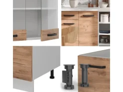 Vicco R-Line Küchenzeile Goldkraft Eiche/Weiß 240 cm ohne Arbeitsplatte ohne E-Geräte