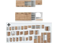 Vicco R-Line Küchenzeile Goldkraft Eiche/Weiß 240 cm ohne Arbeitsplatte ohne E-Geräte