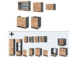 Vicco R-Line Küchenzeile Goldkraft Eiche/Anthrazit 200 cm ohne Arbeitsplatte ohne E-Geräte