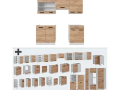 Vicco R-Line Küchenzeile Goldkraft Eiche/Weiß 200 cm AP Marmor ohne E-Geräte