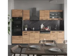 Vicco R-Line Küchenzeile Goldkraft Eiche/Anthrazit 300 cm mit HochschrankAP Marmor ohne E-Geräte