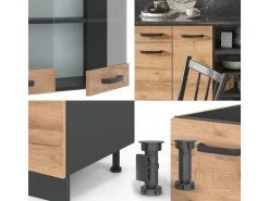 Vicco R-Line Küchenzeile Goldkraft Eiche/Anthrazit 240 cm AP Anthrazit Opt 2 ohne E-Geräte