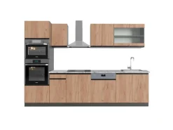 Vicco R-Line Küchenzeile Goldkraft Eiche/Anthrazit 300 cm mit HochschrankAP Marmor ohne E-Geräte