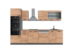 Vicco R-Line Küchenzeile Goldkraft Eiche/Anthrazit 300 cm mit HochschrankAP Eiche ohne E-Geräte