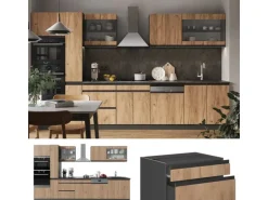Vicco R-Line Küchenzeile Goldkraft Eiche/Anthrazit 350 cm J-Shapemit Hochschrankohne Arbeitsplatte ohne E-Geräte