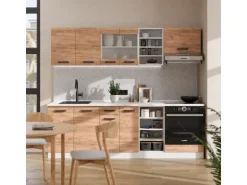 Vicco R-Line Küchenzeile Goldkraft Eiche/Weiß 240 cm AP Marmor ohne E-Geräte