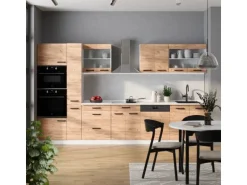 Vicco R-Line Küchenzeile Goldkraft Eiche/Weiß 350 cm AP Marmor ohne E-Geräte