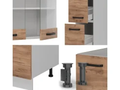 Vicco R-Line Küchenzeile Goldkraft Eiche/Weiß 350 cm AP Marmor ohne E-Geräte