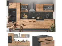 Vicco R-Line Küchenzeile Goldkraft Eiche/Anthrazit 350 cm mit Hochschrankohne Arbeitsplatte ohne E-Geräte