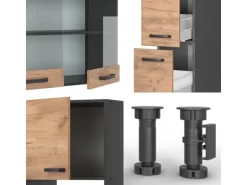 Vicco R-Line Küchenzeile Goldkraft Eiche/Anthrazit 350 cm mit Hochschrankohne Arbeitsplatte ohne E-Geräte