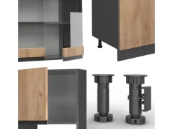 Vicco R-Line Küchenzeile Goldkraft Eiche/Anthrazit 300 cm mit HochschrankAP Eiche ohne E-Geräte