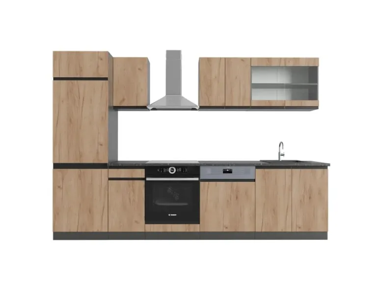 Vicco R-Line Küchenzeile Goldkraft Eiche/Anthrazit 300 cm AP Anthrazit ohne E-Geräte