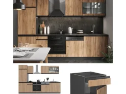 Vicco R-Line Küchenzeile Goldkraft Eiche/Anthrazit 300 cm AP Anthrazit ohne E-Geräte