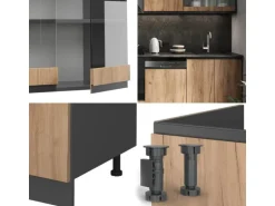 Vicco R-Line Küchenzeile Goldkraft Eiche/Anthrazit 300 cm AP Anthrazit ohne E-Geräte