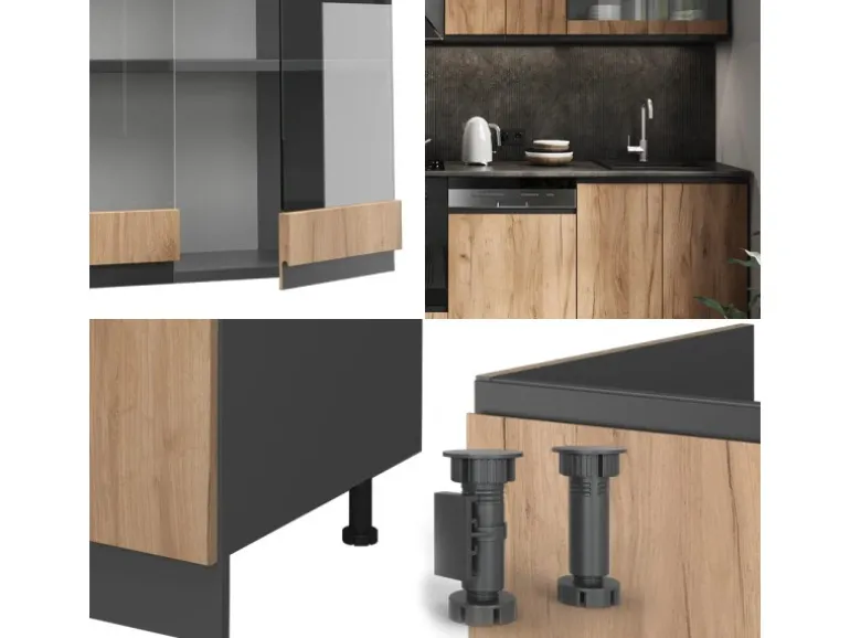 Vicco R-Line Küchenzeile Goldkraft Eiche/Anthrazit 300 cm AP Anthrazit ohne E-Geräte