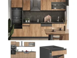 Vicco R-Line Küchenzeile Goldkraft Eiche/Anthrazit 300 cm J-Shapemit Hochschrankohne Arbeitsplatte ohne E-Geräte