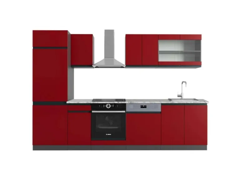 Vicco R-Line Küchenzeile Rot/Anthrazit 300 cm AP Marmor ohne E-Geräte