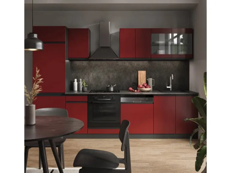 Vicco R-Line Küchenzeile Rot/Anthrazit 300 cm AP Marmor ohne E-Geräte