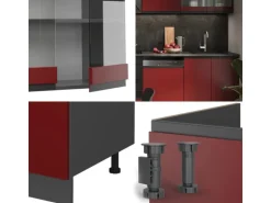 Vicco R-Line Küchenzeile Rot/Anthrazit 300 cm AP Marmor ohne E-Geräte