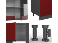 Vicco R-Line Küchenzeile Rot/Anthrazit 300 cm mit HochschrankAP Marmor ohne E-Geräte