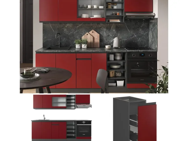 Vicco R-Line Küchenzeile Rot/Anthrazit 240 cm AP Eiche ohne E-Geräte