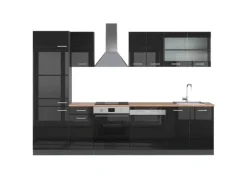 Vicco R-Line Küchenzeile Schwarz Hochglanz/Anthrazit 300 cm AP Eiche ohne E-Geräte