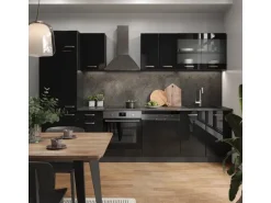 Vicco R-Line Küchenzeile Schwarz Hochglanz/Anthrazit 300 cm AP Eiche ohne E-Geräte