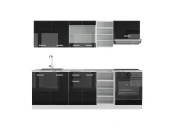 Vicco R-Line Küchenzeile Schwarz Hochglanz/Weiß 240 cm ohne Arbeitsplatte ohne E-Geräte