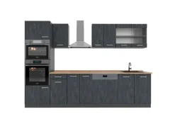 Vicco R-Line Küchenzeile Schwarz Beton/Anthrazit 300 cm AP Eiche ohne E-Geräte