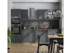 Vicco R-Line Küchenzeile Schwarz Beton/Anthrazit 300 cm AP Eiche ohne E-Geräte