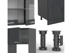 Vicco R-Line Küchenzeile Schwarz Beton/Anthrazit 300 cm AP Eiche ohne E-Geräte