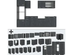 Vicco R-Line Küchenzeile Schwarz Beton/Anthrazit 300 cm AP Eiche ohne E-Geräte